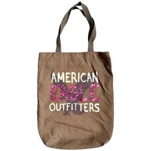 American Eagle Outfitters Y2K Style Fall Fashion Brown Tote  Bag Pink Sequins‎